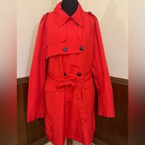 Nine West Red Trench Coat XXL – Double Breasted Belted Jacket NWT